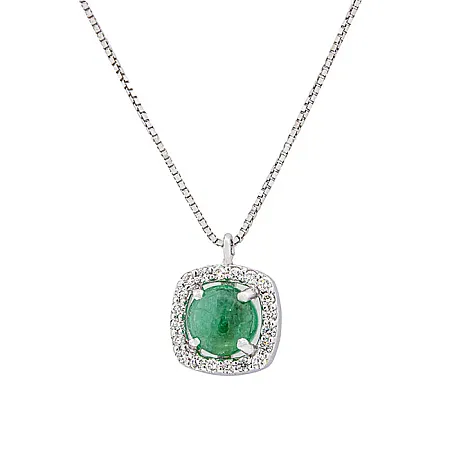Λευκόχρυσο μενταγιόν ροζέτα με σμαράγδι 0.82ct  και διαμάντια και αλυσίδα σε 18Κ. MD15728