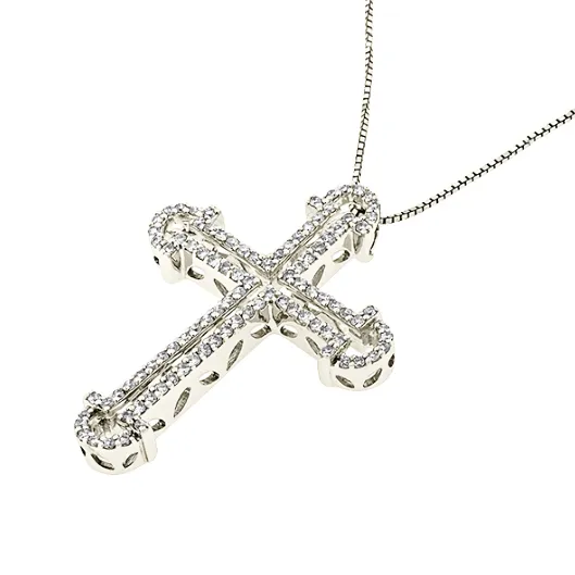 Σταυρός λευκόχρυσος με διαμάντια 0.38ct και αλυσίδα σε 18 καράτια. CR2611