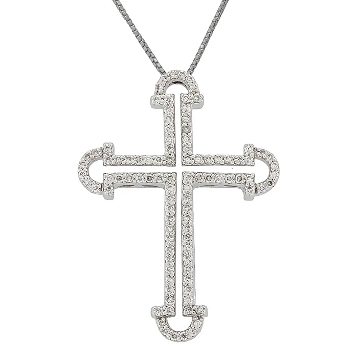 Σταυρός λευκόχρυσος με διαμάντια 0.38ct και αλυσίδα σε 18 καράτια. CR2611