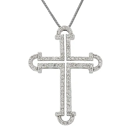Σταυρός λευκόχρυσος με διαμάντια 0.38ct και αλυσίδα σε 18 καράτια. CR2611