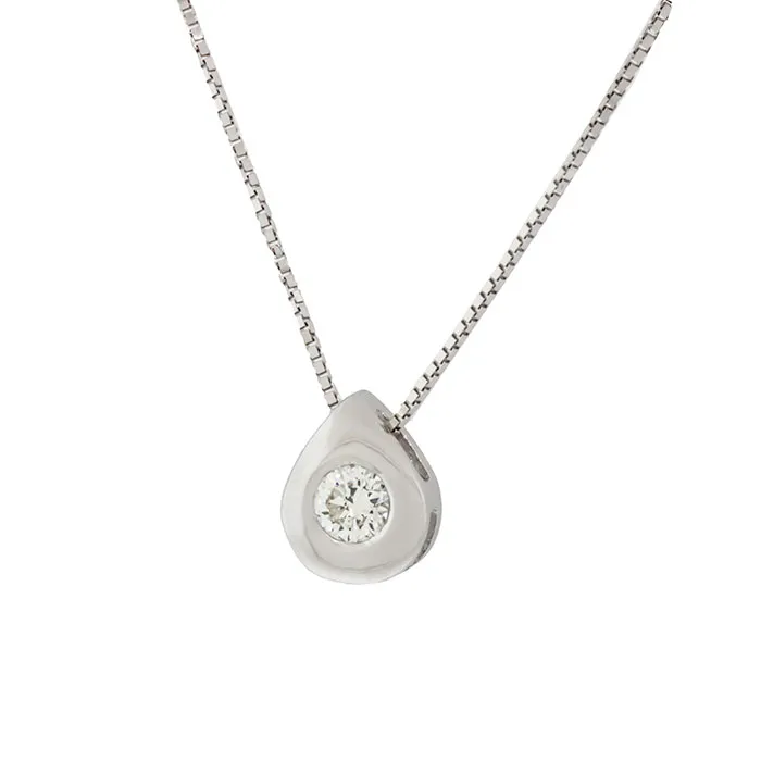 Λευκόχρυσο μενταγιόν με διαμάντι 0.14ct και αλυσίδα 18 καράτια. MD17633