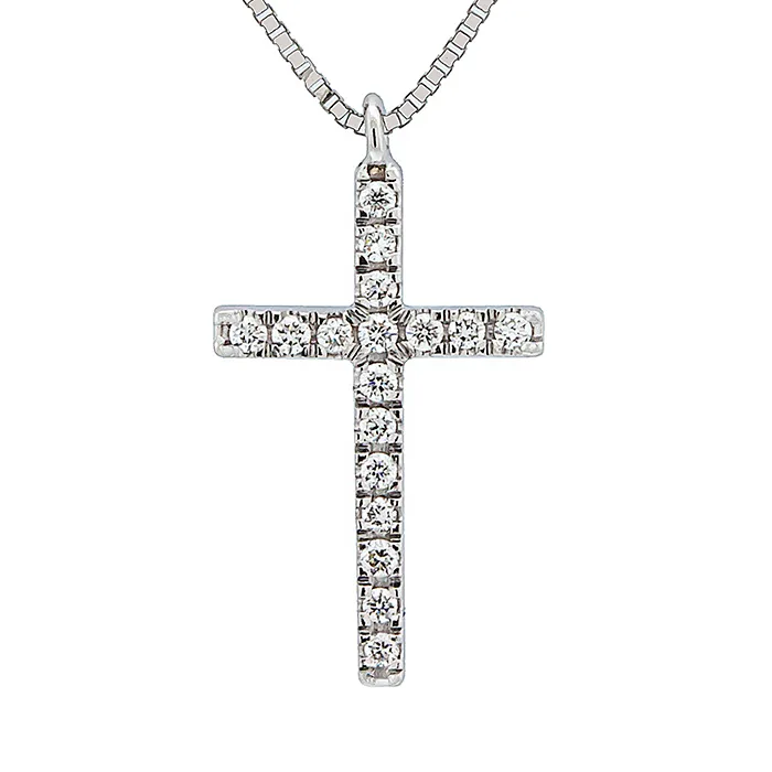 Σταυρός λευκόχρυσος με διαμάντια 0.08ct σε 18 καράτια σετ με αλυσίδα 18Κ. CR18396
