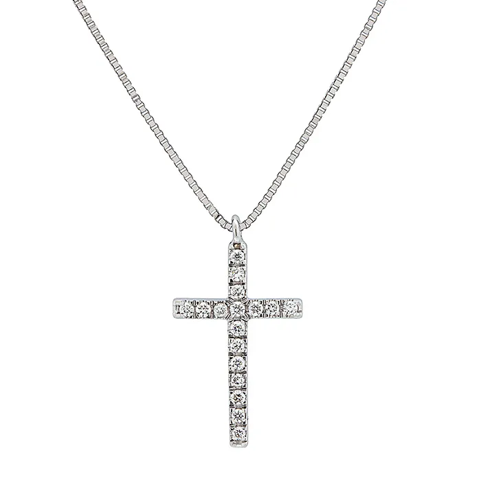 Σταυρός λευκόχρυσος με διαμάντια 0.08ct σε 18 καράτια σετ με αλυσίδα 18Κ. CR18396
