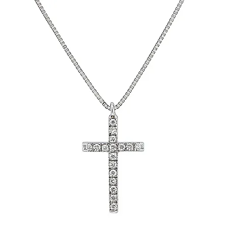 Σταυρός λευκόχρυσος με διαμάντια 0.08ct σε 18 καράτια σετ με αλυσίδα 18Κ. CR18396