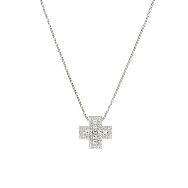 Λευκόχρυσος σταυρός με διαμάντια 0.03ct και αλυσιδά 18 καράτια.CR18437
