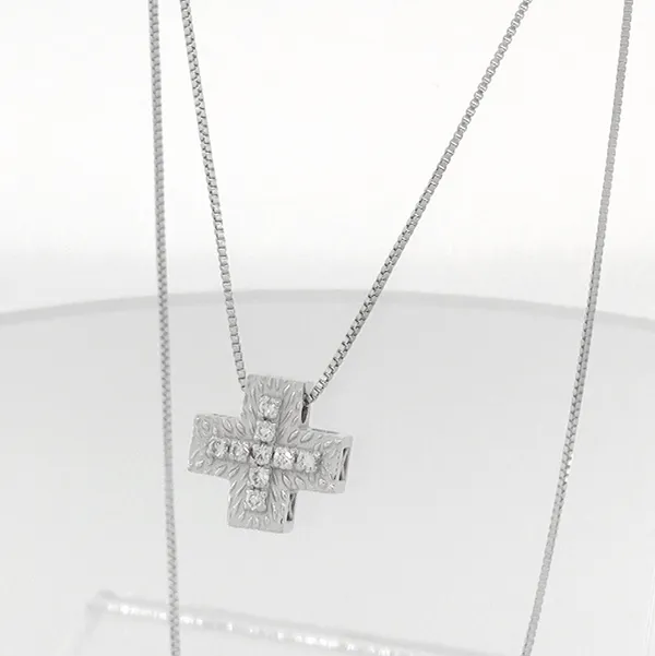 Λευκόχρυσος σταυρός με διαμάντια 0.03ct και αλυσιδά 18 καράτια.CR18437