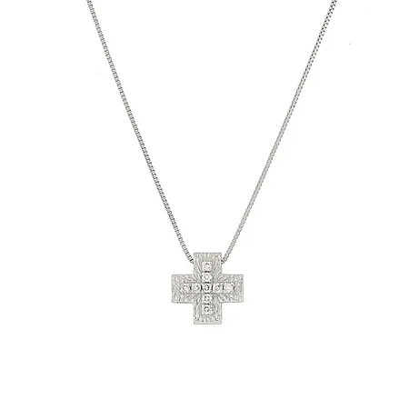 Λευκόχρυσος σταυρός με διαμάντια 0.03ct και αλυσιδά 18 καράτια.CR18437