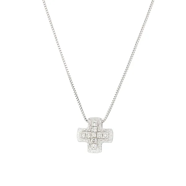 Σταυρός λευκόχρυσος με διαμαντια 0.05ct και αλυσιδα 18 καράτια. CR18438