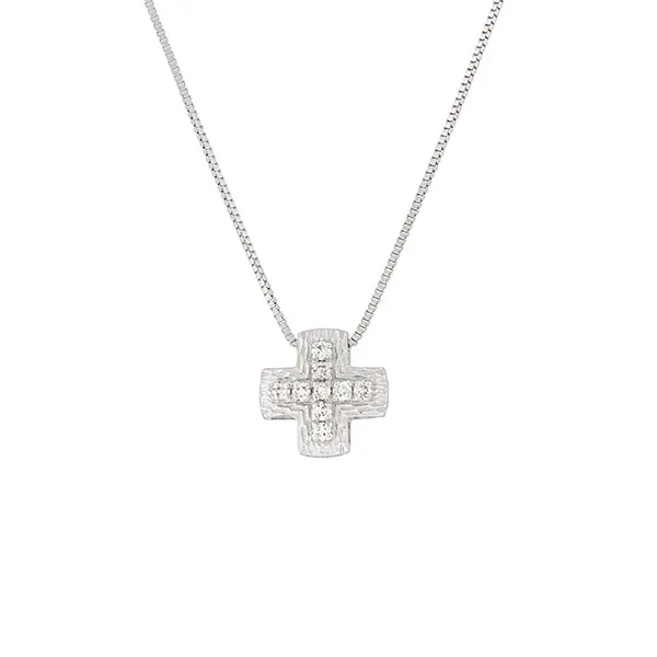 Σταυρός λευκόχρυσος με διαμαντια 0.05ct και αλυσιδα 18 καράτια. CR18438