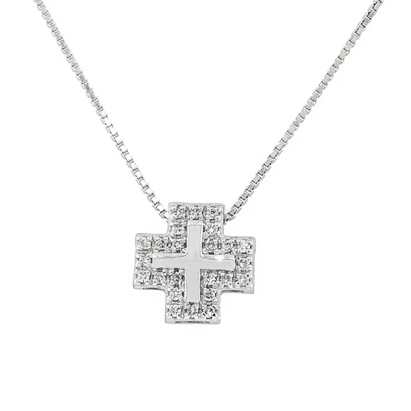 Λευκόχρυσος σταυρός με μπριγιαν 0.08ct και αλυσίδα 18 καράτια. CR18456