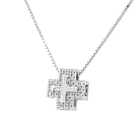 Λευκόχρυσος σταυρός με μπριγιαν 0.08ct και αλυσίδα 18 καράτια.  CR18456