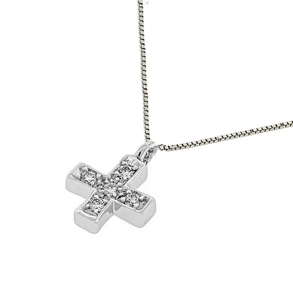 Λευκόχρυσος σταυρός με διαμάντια 0.05ct σετ με αλυσίδα 18 καράτια.CR18466
