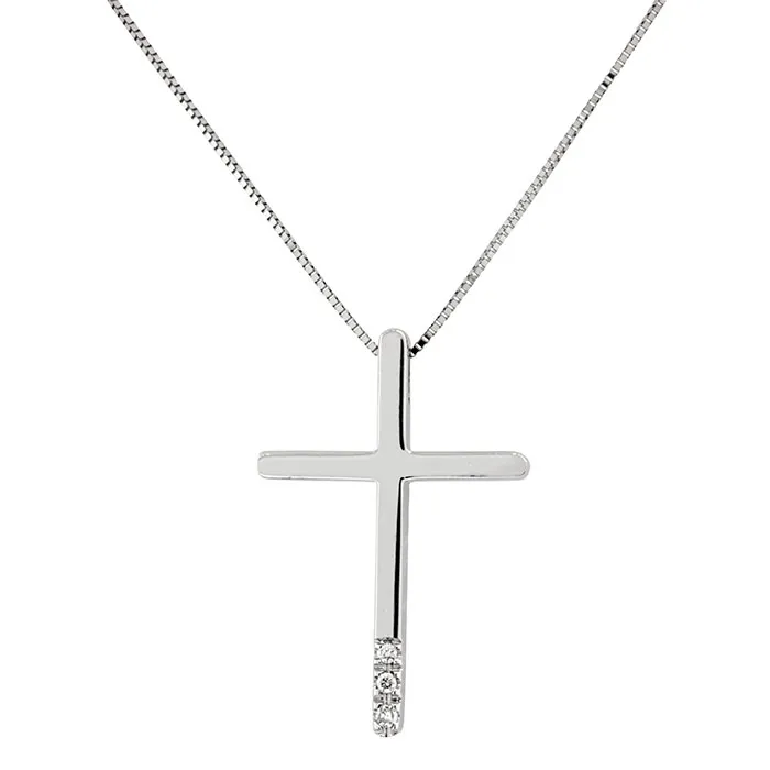 Σταυρός λευκόχρυσος με διαμάντια 0.025ct σετ με αλυσίδα 18 καράτια. CR18688