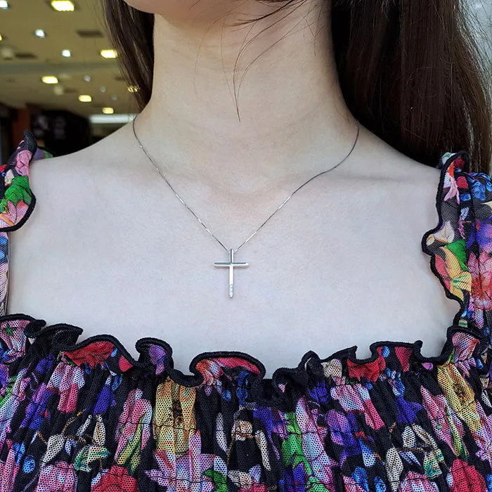 Σταυρός λευκόχρυσος με διαμάντια 0.025ct σετ με αλυσίδα 18 καράτια. CR18688