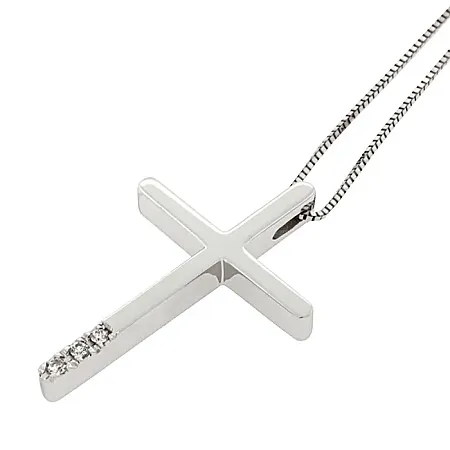 Σταυρός λευκόχρυσος με διαμάντια 0.025ct σετ με αλυσίδα 18 καράτια. CR18688