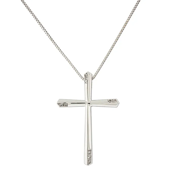 Σταυρός λευκόχρυσος με διαμάντια 0.03ct σετ με αλυσίδα 18 καράτια. CR18690