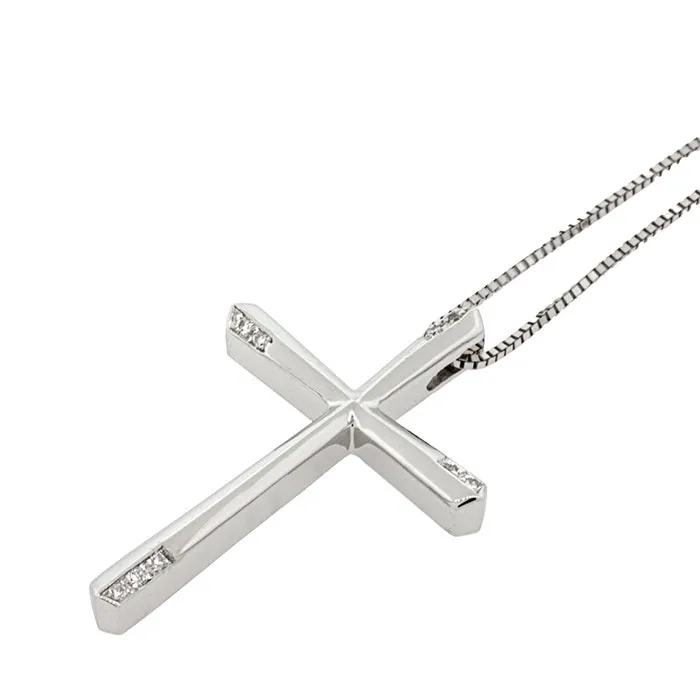 Σταυρός λευκόχρυσος με διαμάντια 0.03ct σετ με αλυσίδα 18 καράτια. CR18690