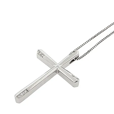 Σταυρός λευκόχρυσος με διαμάντια 0.03ct σετ με αλυσίδα 18 καράτια. CR18690