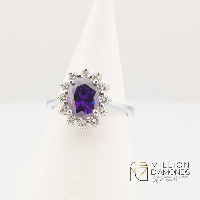 Λευκόχρυση ροζέτα 18 καράτια με αμέθυστο 1.80ct και διαμάντια 0.47ct. RL18730