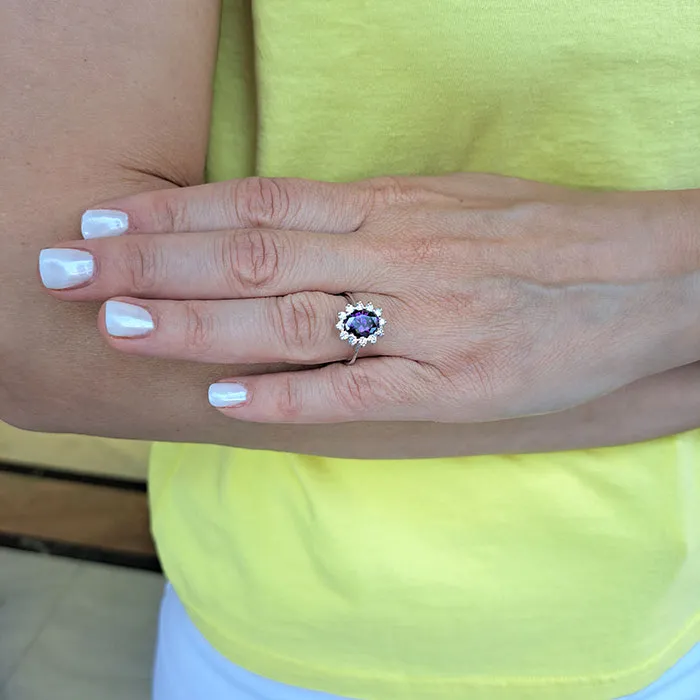 Λευκόχρυση ροζέτα 18 καράτια με αμέθυστο 1.80ct και διαμάντια 0.47ct. RL18730