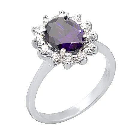 Λευκόχρυση ροζέτα 18 καράτια με αμέθυστο 1.80ct και διαμάντια 0.47ct. RL18730