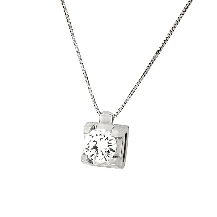 Λευκόχρυσο μενταγιόν με διαμάντι 0.63ct και αλυσίδα σε 18 καράτια. MD18732