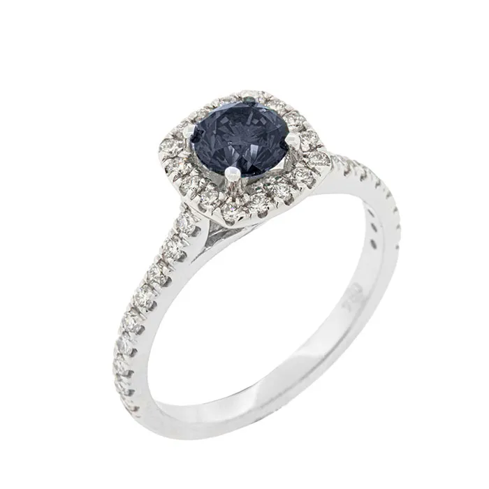 Λευκόχρυση ροζέτα 18 καράτια με ζαφείρι 0.85ct και λευκά διαμάντια 0.35ct. RL18748