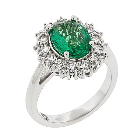 Μεγαλοπρεπής ροζέτα με οβάλ σμαράγδι 1.71ct και διαμάντια σε 18 καράτια.RL19731