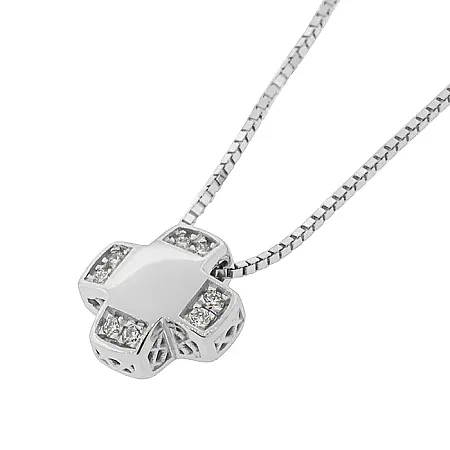 Λευκόχρυσος σταυρός με μπριγιάν 0.03ct και αλυσίδα 18 καράτια. CR18439