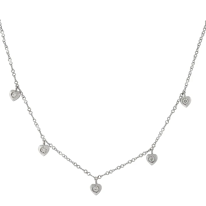 Λευκόχρυση αλυσίδα καρδιές με διαμάντια 0.23ct σε 14 καράτια. MD18584