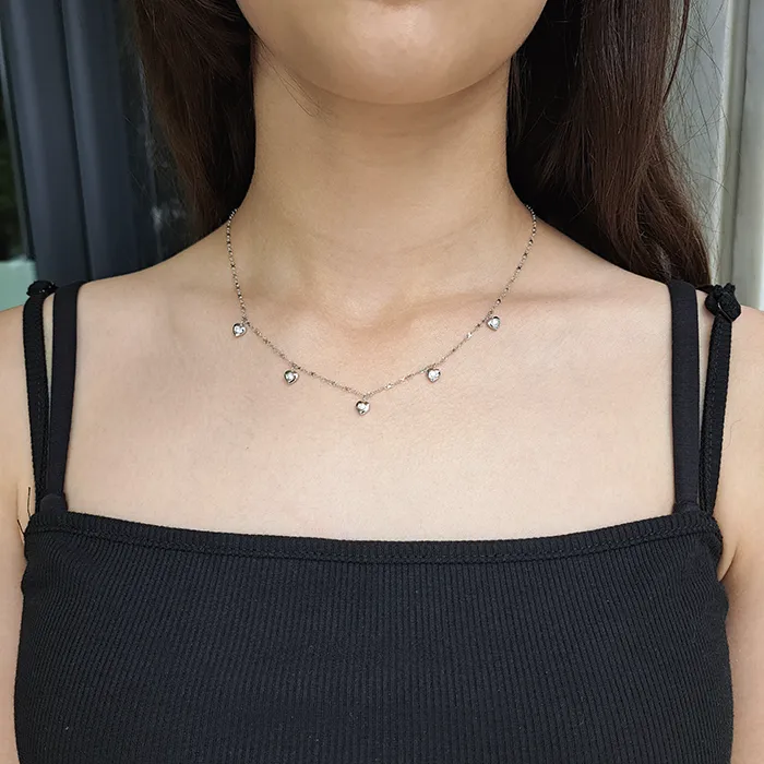 Λευκόχρυση αλυσίδα καρδιές με διαμάντια 0.23ct σε 14 καράτια. MD18584