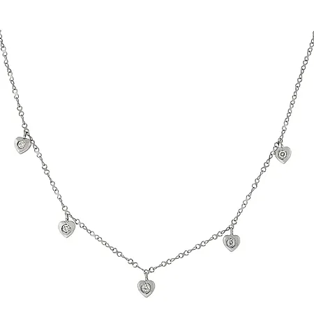 Λευκόχρυση αλυσίδα  καρδιές με διαμάντια 0.23ct σε 14 καράτια. MD18584