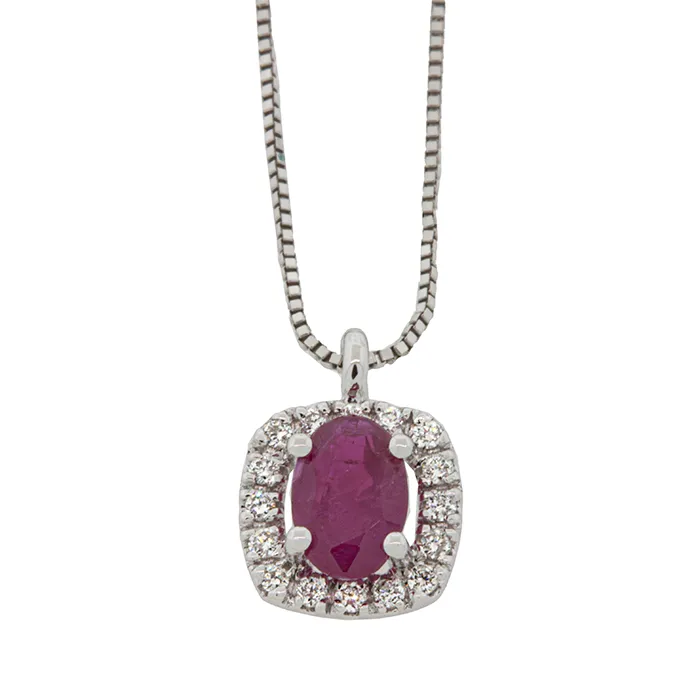 Λευκόχρυσο μενταγιόν με ρουμπίνι 0.72ct σετ με αλυσίδα σε 18Κ. MD20314