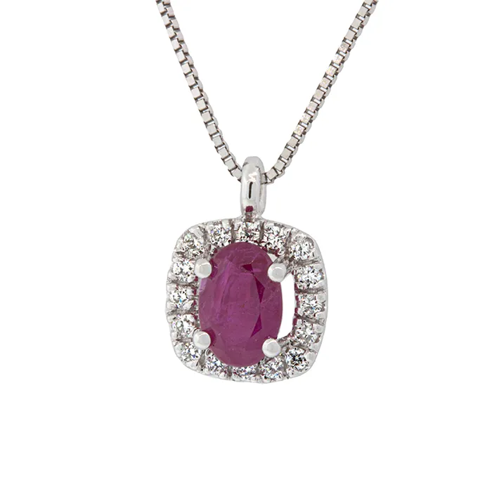 Λευκόχρυσο μενταγιόν με ρουμπίνι 0.72ct σετ με αλυσίδα σε 18Κ. MD20314