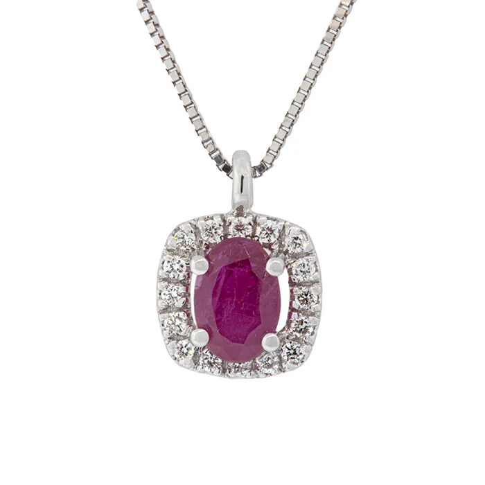 Λευκόχρυσο μενταγιόν με ρουμπίνι 0.72ct σετ με αλυσίδα σε 18Κ. MD20314