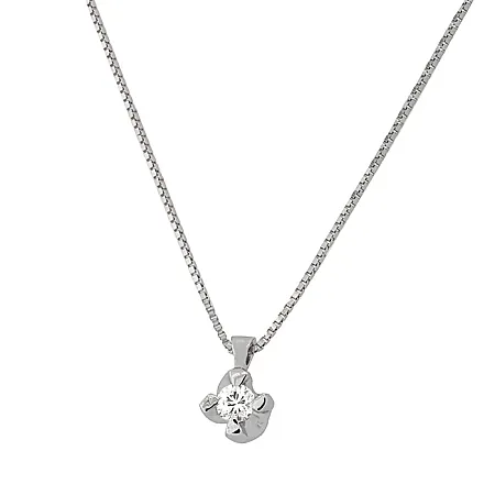 Λευκόχρυσο μενταγιόν φλοδα με διαμάντι 0.09ct και αλυσίδα 18 καράτια. MD20128