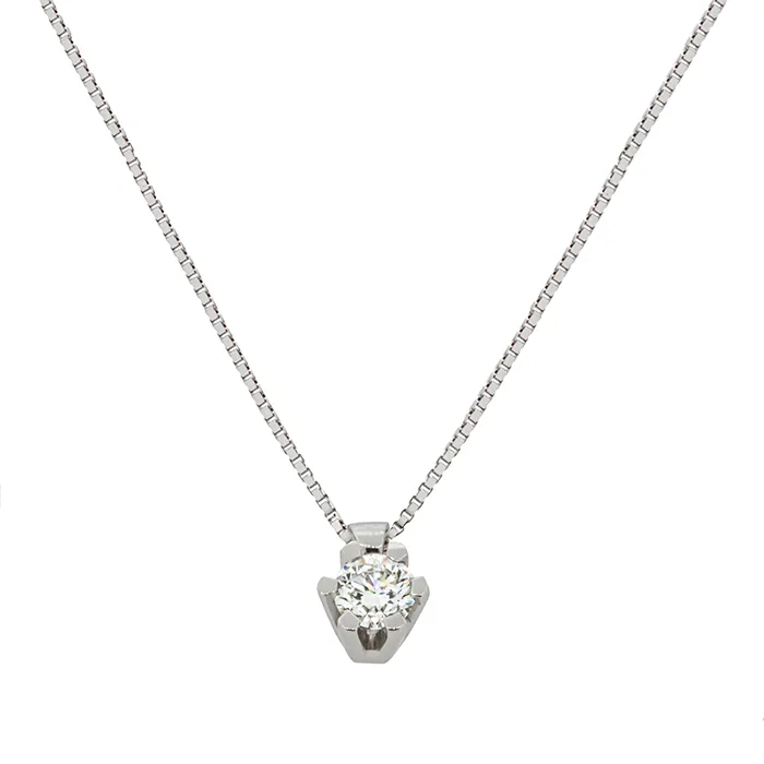 Λευκόχρυσο μενταγιόν με διαμάντι 0.19ct και αλυσίδα 18 καράτια. MD20131