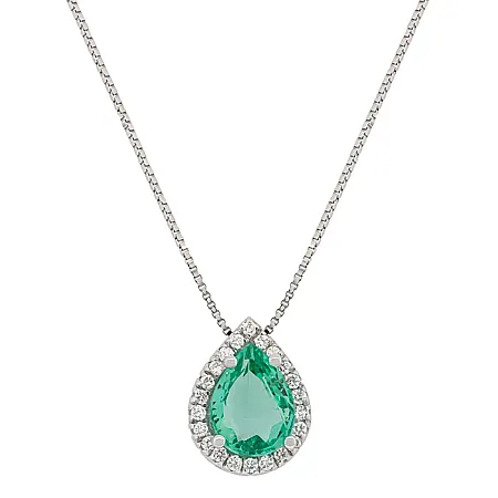 Μενταγιόν λευκόχρυσο με σμαράγδι δάκρυ 0.79ct  και διαμάντια σετ με αλυσίδα σε 18Κ. MD20082