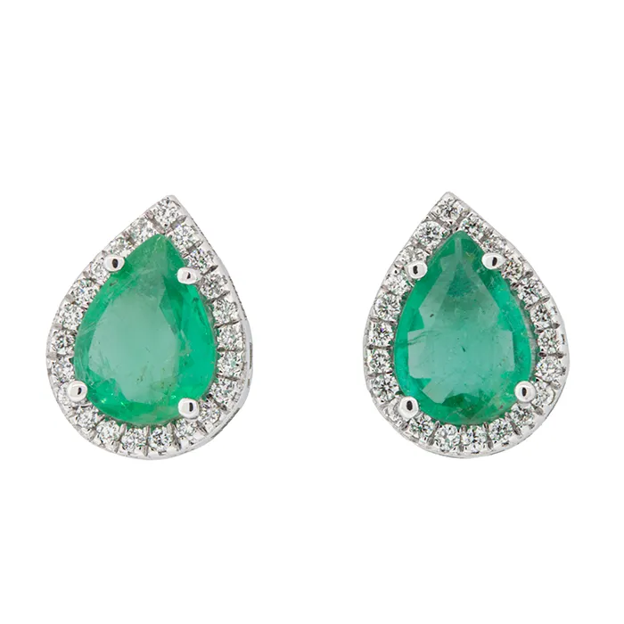 Σκουλαρίκια λευκόχρυσα 18Κ με σμαράγδια 1.60ct και διαμάντια 0.21ct. SΚ20105