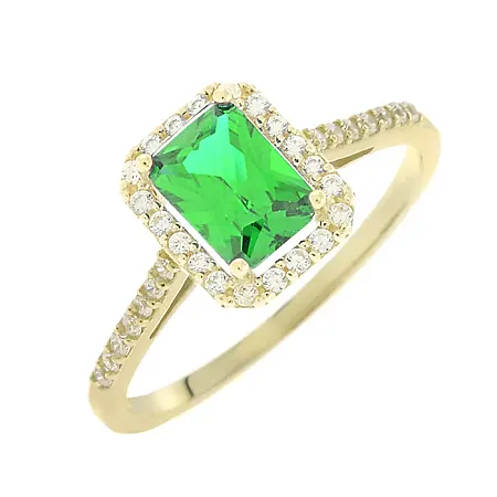 Χρυσό δαχτυλίδι με πράσινη πέτρα emerald cut 14 καράτια.RZ20447