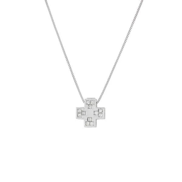 Λευκόχρυσος σταυρός με μπριγιαν 0.04ct και αλυσίδα 18 καράτια. CR20967