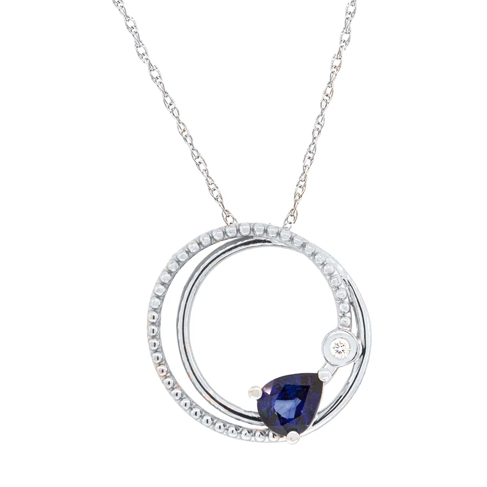 Λευκόχρυσο μενταγιόν αλυσίδα με ζαφείρι 0.27ct και διαμάντια. MD21276
