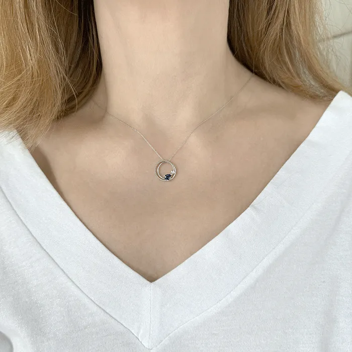 Λευκόχρυσο μενταγιόν αλυσίδα με ζαφείρι 0.27ct και διαμάντια. MD21276