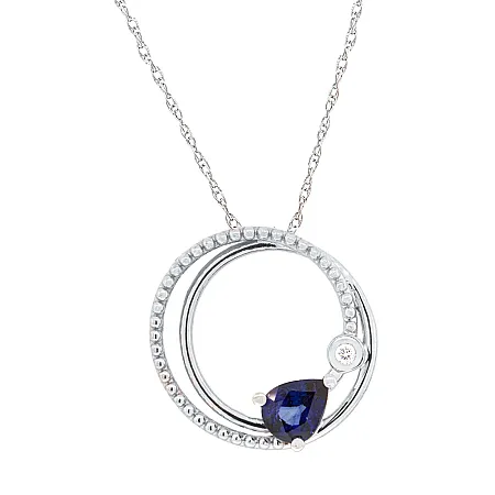 Λευκόχρυσο μενταγιόν αλυσίδα με ζαφείρι 0.27ct και διαμάντια. MD21276