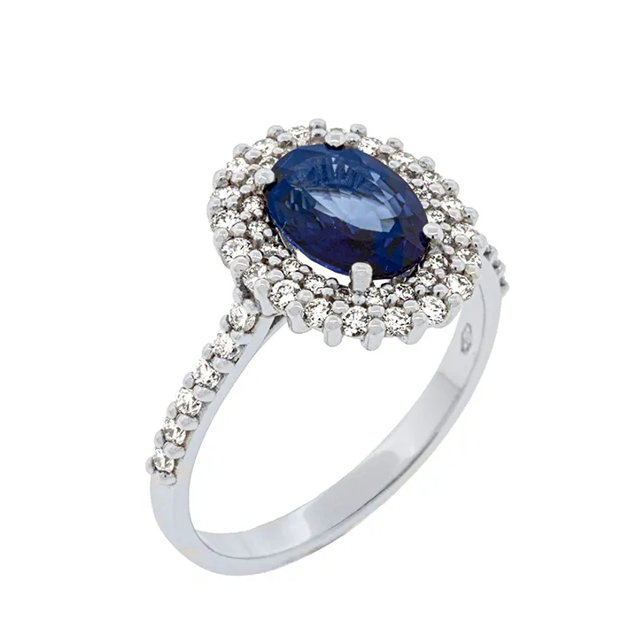 Λευκόχρυσο δαχτυλίδι ροζέτα με ζαφείρι 1.44ct και ορυκτά διαμάντια. RL16600