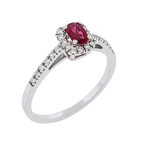 Λευκόχρυσο δαχτυλίδι ροζέτα με ρουμπίνι 0.33ct και μπριγιάν σε 18 καράτια. RL18843