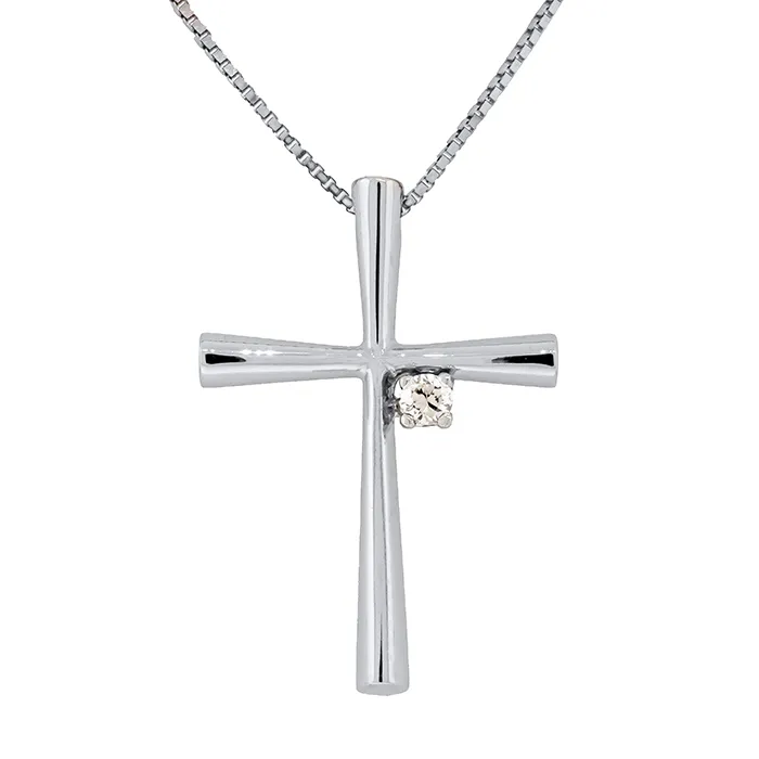 Σταυρός λευκόχρυσος με διαμάντι 0.04ct σετ με αλυσίδα 18 καράτια. CR21735