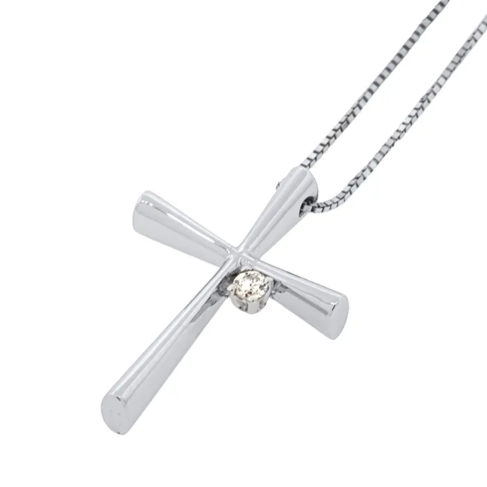 Σταυρός λευκόχρυσος με διαμάντι 0.04ct σετ με αλυσίδα 18 καράτια. CR21735