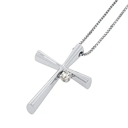 Σταυρός λευκόχρυσος με διαμάντι 0.04ct σετ με αλυσίδα 18 καράτια. CR21735