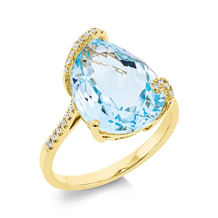 Κομψό δαχτυλίδι χρυσό με Blue Topaz 8.60ct και διαμάντια 0.11ct σε 18Κ. RL21995